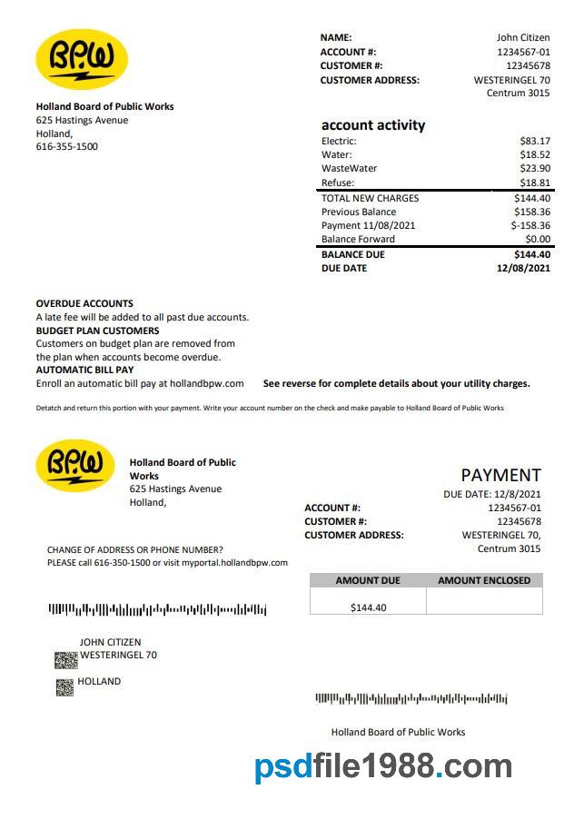Netherlands BPW Utility Bill
